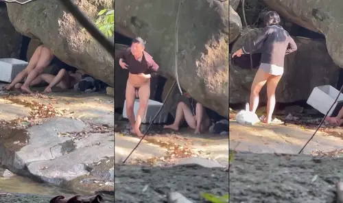 di-phuot-cap-doi-tranh-thu-chich-trong-hang-da-ben-bo-suoi